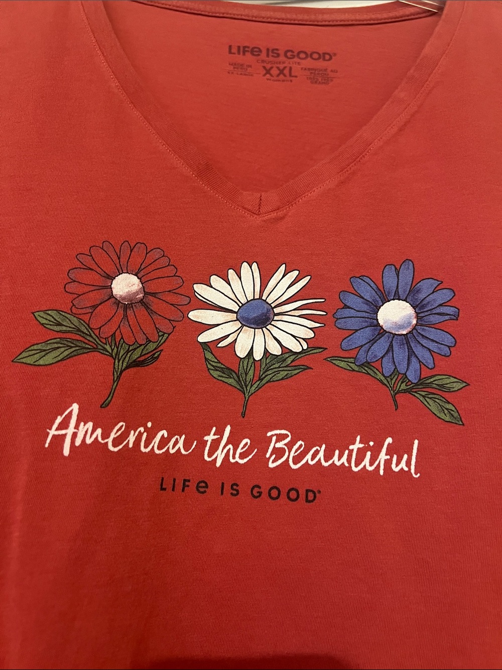 Life Is Good Red V-Neck Shirt - Picture 2 of 5